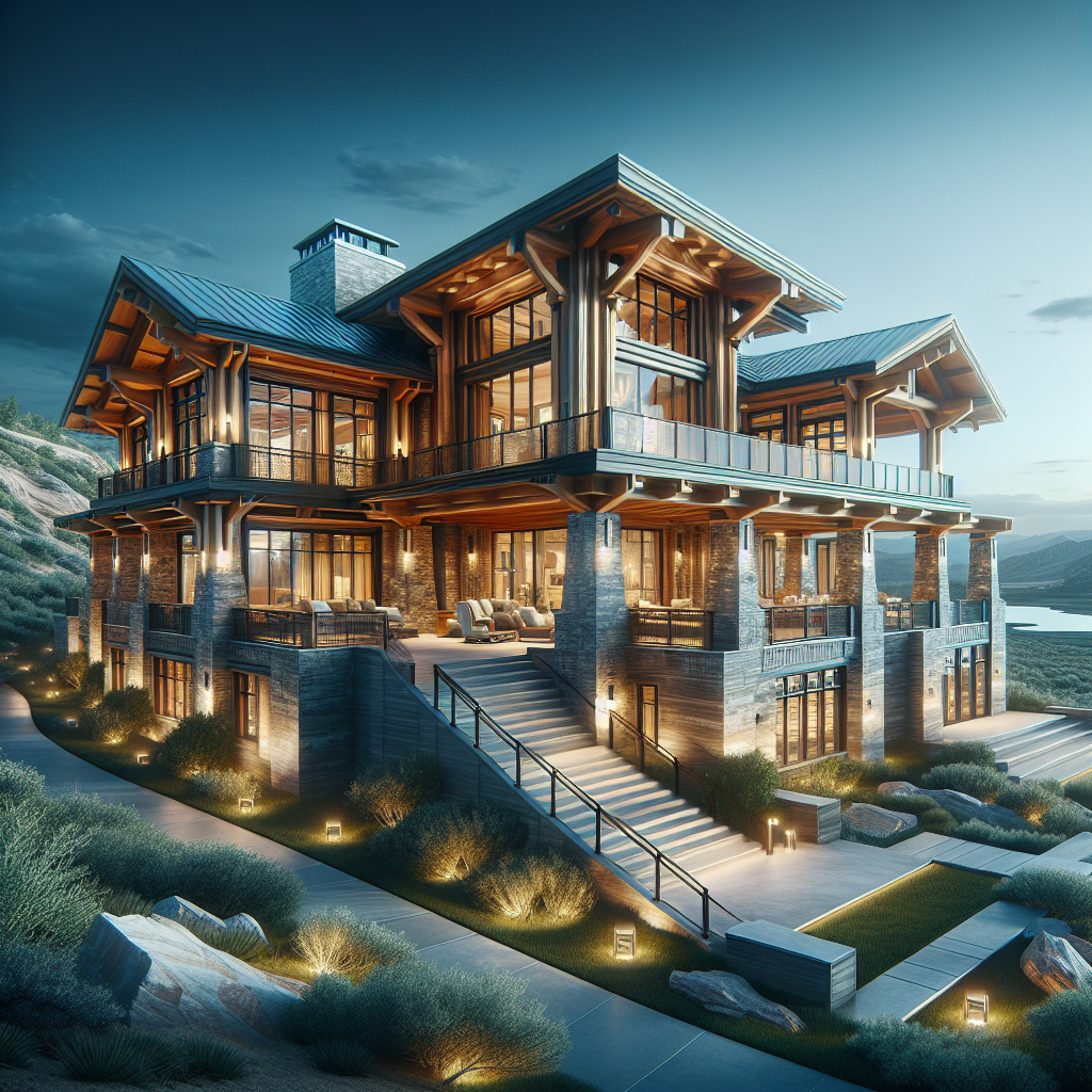 Generate a high-quality, photorealistic image showcasing a stunning $40M real estate property in Nevada. This luxurious estate should be surrounded by the natural beauty of Nevada, with natural lighting illuminating the property and casting soft shadows. The architecture of the building might represent the state’s unique style and the exterior surroundings should comprise of an aesthetically pleasing landscape. Please do not depict any individuals in the image.