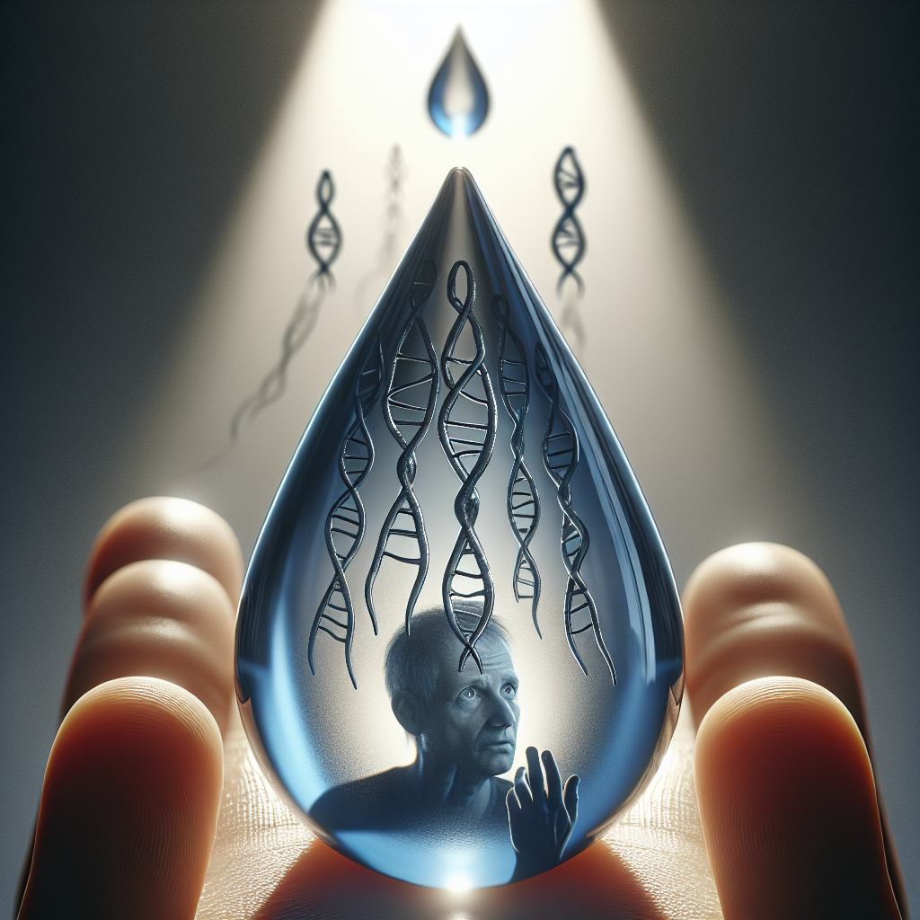 A conceptual image symbolizing a controversial strategy regarding ALS (Amyotrophic lateral sclerosis). The image showcases a water droplet, denoting 'real water', suspended in the air. Within the droplet, a reflection of a person can be seen, representing the 'victim', with expressions denoting shock and blame. The light source is natural, casting soft shadows and lending a sense of drama to the composition.