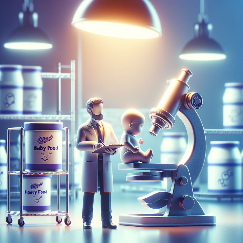 Depict a realistic and high-quality image utilizing natural lighting and producing soft shadows. The scene should involve an action associated with baby food, characterized by a significant breakthrough concerning the issue of heavy metals. This can be embodied by a scientific laboratory setting, with professionals analyzing solutions to/clearing up the problem of heavy metals in baby food. Please do not include any specific logos or identifiable brands.