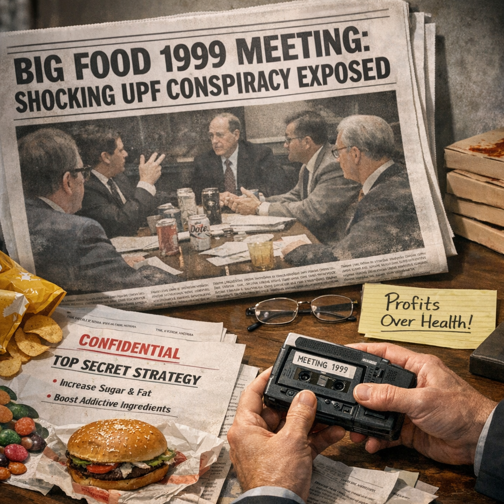 Illustration of Big Food 1999 Meeting: Shocking UPF Conspiracy Exposed