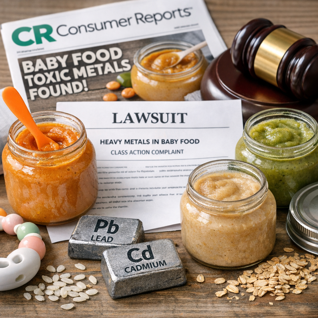 Illustration of Consumer Reports Baby Food Shocking Heavy Metals Lawsuit