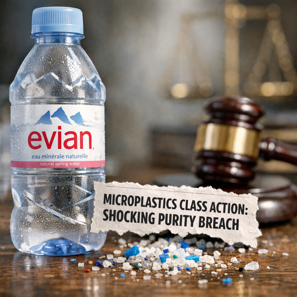 Illustration of Evian Microplastics Class Action: Shocking Purity Breach
