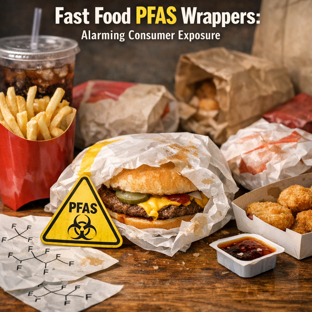 Illustration of Fast Food PFAS Wrappers: Alarming Consumer Exposure