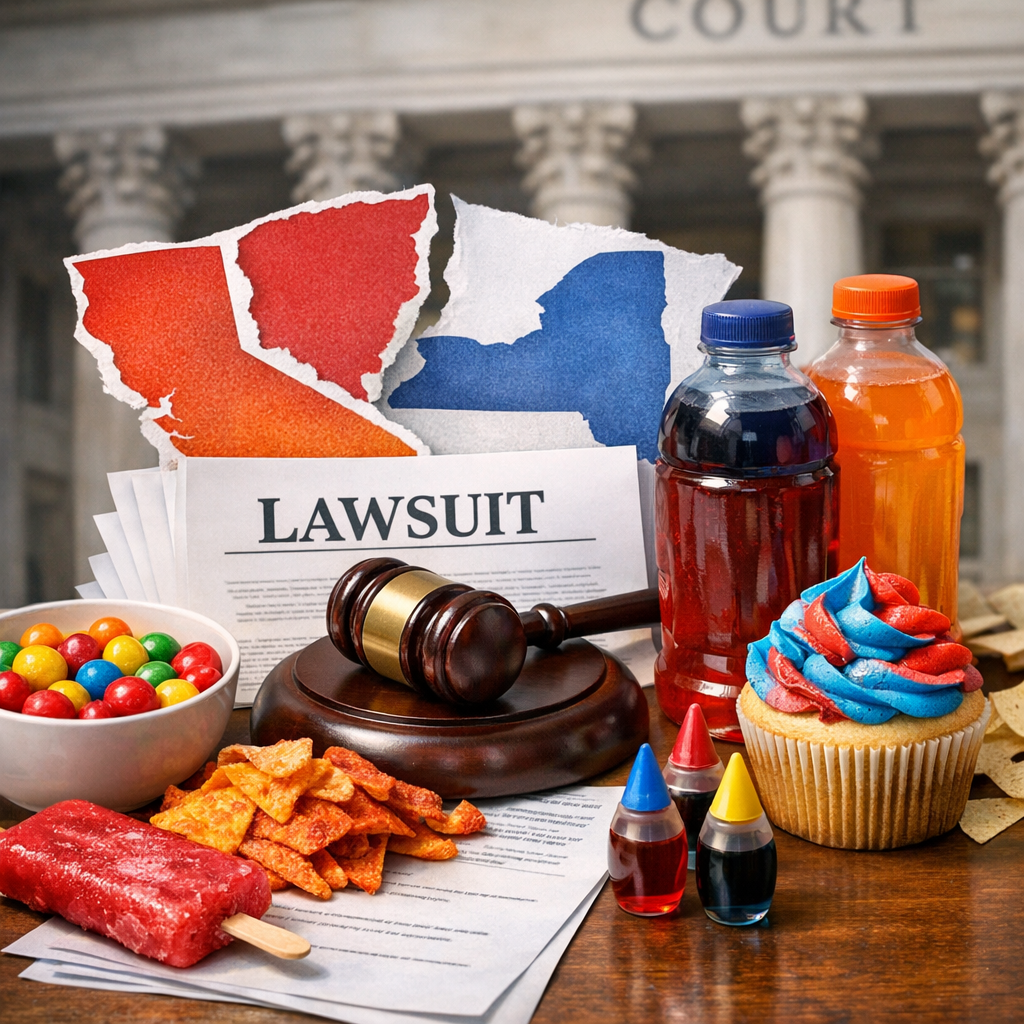 Illustration of Food Dye Ban Lawsuit Ignites Explosive Multi-State Battle
