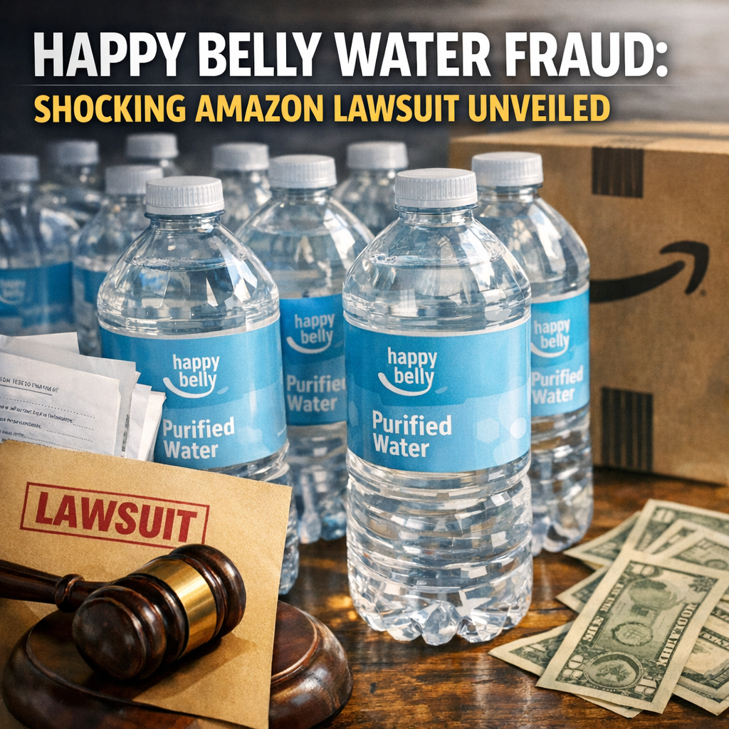 Illustration of Happy Belly Water Fraud: Shocking Amazon Lawsuit Unveiled
