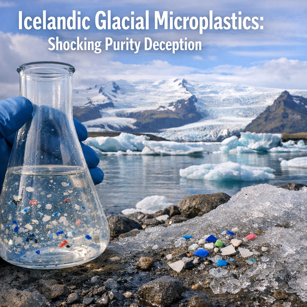 Illustration of Icelandic Glacial Microplastics: Shocking Purity Deception