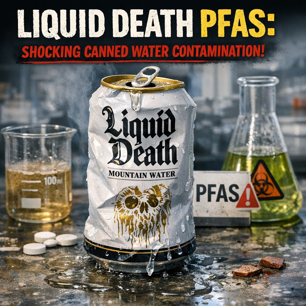 Illustration of Liquid Death PFAS: Shocking Canned Water Contamination!